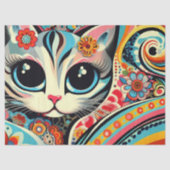 Whimsical Cat Mexican Folk Art Decoupage Seidenpapier (Vorderseite)
