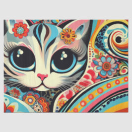 Whimsical Cat Mexican Folk Art Decoupage Seidenpapier
