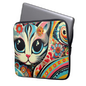 Whimsical Cat Mexican Folk Art Talavera Style Laptopschutzhülle (Vorderseite Links)