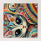 Whimsical Cat Mexican Folk Art Talavera Style Puzzle (Vertikal)