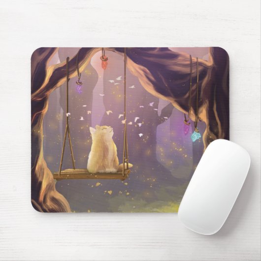 Whimsical Cat on a Swing Mouse Pad Mousepad (Mit Mouse)