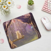 Whimsical Cat on a Swing Mouse Pad Mousepad