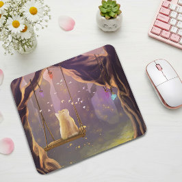 Whimsical Cat on a Swing Mouse Pad Mousepad