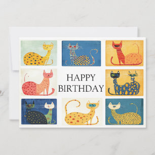 Whimsical Cat Parade Geburtstagkarte Mitteilungskarte