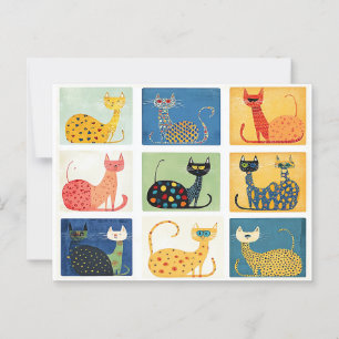 Whimsical Cat Parade Postkarte