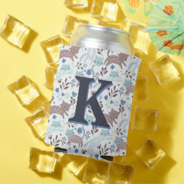 Whimsical Cat Pattern, Blaugraues Monogramm Dosenkühler