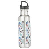 Whimsical Cat Pattern, Blaugraues Monogramm Edelstahlflasche (Rückseite)