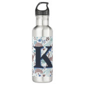 Whimsical Cat Pattern, Blaugraues Monogramm Edelstahlflasche (Vorderseite)