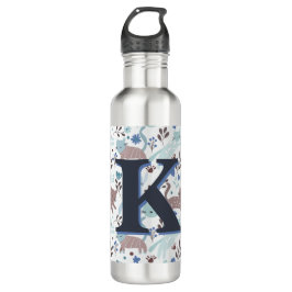 Whimsical Cat Pattern, Blaugraues Monogramm Edelstahlflasche