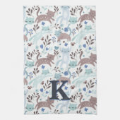 Whimsical Cat Pattern, Blaugraues Monogramm Geschirrtuch (Vertikal)