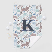 Whimsical Cat Pattern, Blaugraues Monogramm Golfhandtuch (Insitu)