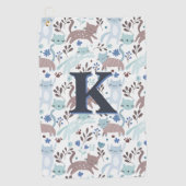 Whimsical Cat Pattern, Blaugraues Monogramm Golfhandtuch (Vorderseite)