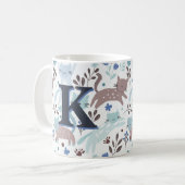 Whimsical Cat Pattern, Blaugraues Monogramm Kaffeetasse (Vorderseite Links)