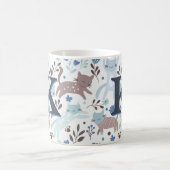 Whimsical Cat Pattern, Blaugraues Monogramm Kaffeetasse (Mittel)