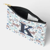 Whimsical Cat Pattern, Blaugraues Monogramm Zubehörtasche (Offen)