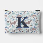 Whimsical Cat Pattern, Blaugraues Monogramm Zubehörtasche (Vorderseite)