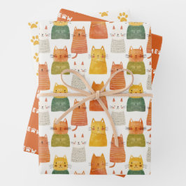 Whimsical Cat Pattern Feline als farbig Geschenkpapier Set