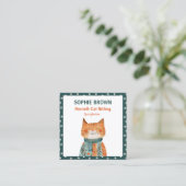 Whimsical Cat Paw Muster Zuhause & Cat Sitzen Quadratische Visitenkarte (Stehend Vorderseite)