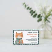 Whimsical Cat Paw Muster Zuhause & Cat Sitzen Visitenkarte (Stehend Vorderseite)