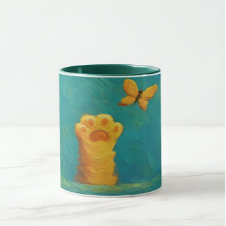 Whimsical Cat Paw Tasse - Kunsttextil Style