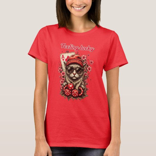 Whimsical Cat Poker Celebration T-Shirt (Vorderseite)