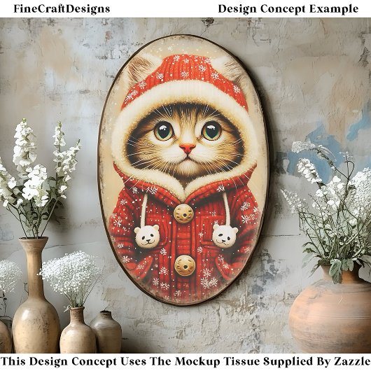 Whimsical Cat, Red Coat, Snow EJ5 Decoupage Seidenpapier