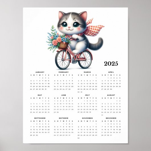 Whimsical Cat Riding a Bicycle 2025 Wall Calendar Poster (Vorne)