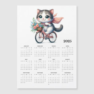 Whimsical Cat Riding Bicycle Magnet Kalender 2025