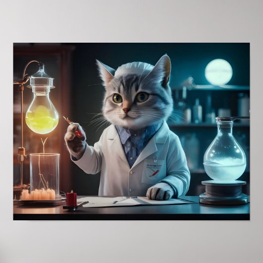 Whimsical Cat Scientist im Labrador Poster (Vorne)