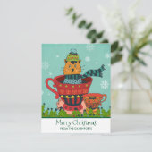 Whimsical Cat Sitzen in einem Teacup Weihnachten (Stehend Vorderseite)