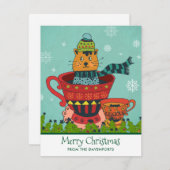 Whimsical Cat Sitzen in einem Teacup Weihnachten (Vorne/Hinten)