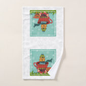 Whimsical Cat Sitzen in einem Teacup Weihnachten Badhandtuch Set (Handtuch)