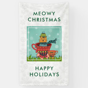 Whimsical Cat Sitzen in einem Teacup Weihnachten Banner