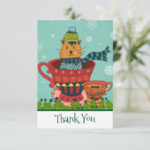 Whimsical Cat Sitzen in einem Teacup Weihnachten Dankeskarte (Stehend Vorderseite)