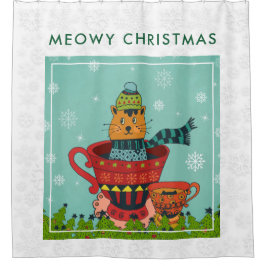 Whimsical Cat Sitzen in einem Teacup Weihnachten Duschvorhang