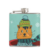 Whimsical Cat Sitzen in einem Teacup Weihnachten Flachmann (Vorderseite)