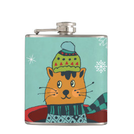 Whimsical Cat Sitzen in einem Teacup Weihnachten Flachmann