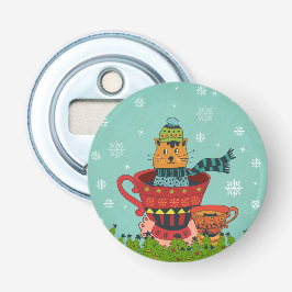 Whimsical Cat Sitzen in einem Teacup Weihnachten Flaschenöffner