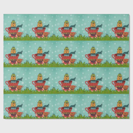 Whimsical Cat Sitzen in einem Teacup Weihnachten Geschenkpapier (Flach)