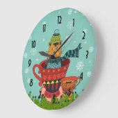 Whimsical Cat Sitzen in einem Teacup Weihnachten Große Wanduhr (Winkel)