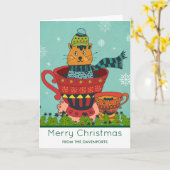 Whimsical Cat Sitzen in einem Teacup Weihnachten Karte (Gelbe Blume)