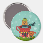Whimsical Cat Sitzen in einem Teacup Weihnachten Magnet (Vorderseite/Rückseite)