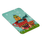 Whimsical Cat Sitzen in einem Teacup Weihnachten Magnet (Rechte Seite)