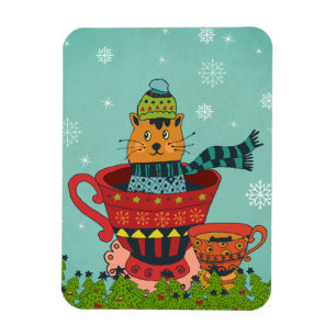Whimsical Cat Sitzen in einem Teacup Weihnachten Magnet