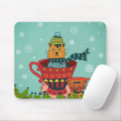 Whimsical Cat Sitzen in einem Teacup Weihnachten Mousepad (Mit Mouse)
