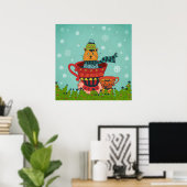 Whimsical Cat Sitzen in einem Teacup Weihnachten Poster (Heimbüro)