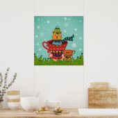 Whimsical Cat Sitzen in einem Teacup Weihnachten Poster (Küche)