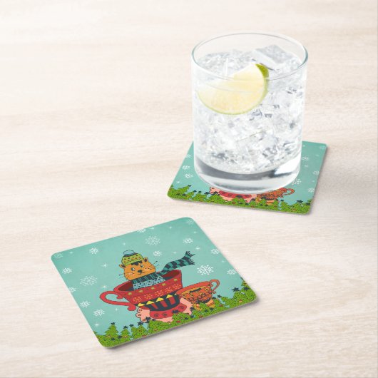 Whimsical Cat Sitzen in einem Teacup Weihnachten Rechteckiger Pappuntersetzer (Vor Ort)