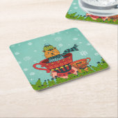 Whimsical Cat Sitzen in einem Teacup Weihnachten Rechteckiger Pappuntersetzer (angewinkelt)