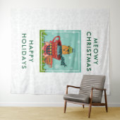 Whimsical Cat Sitzen in einem Teacup Weihnachten Wandteppich (Beispiel (Horizontal))